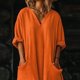 thumbnail image 5 of Vestido Casual de Mujer Mezcla de Lino Suelto Irregular Doblado 3/4 Manga Cuello en V con Bolsillos, Cambio de Verano Superior, 5 of 7