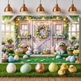 thumbnail image 3 of Bunny Design Easter Banner Colorful Eggs Spring Display Floral Pattern Flower Wreath Bunny Backdrop for Easter Celebration Spring Party Garden Decoration, 3 of 9