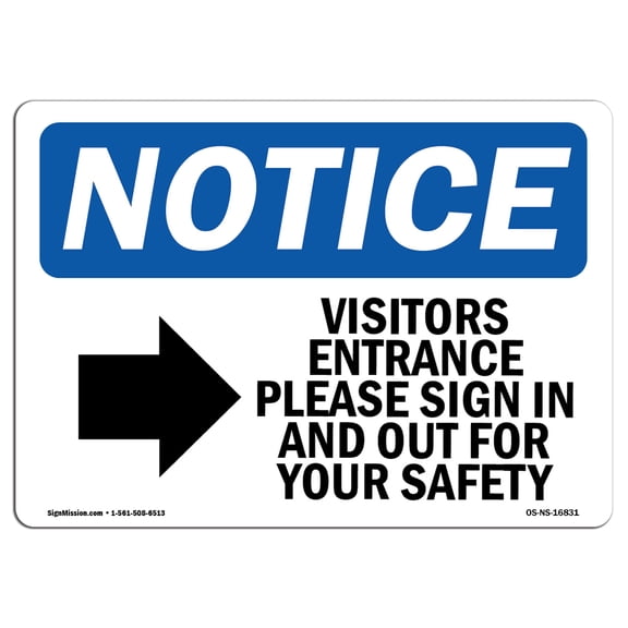OSHA Notice Sign - NOTICE Visitor Entrance Please | Plastic Sign | Protect Your Business, Construction Site, Warehouse & Shop Area |  Made in the USA