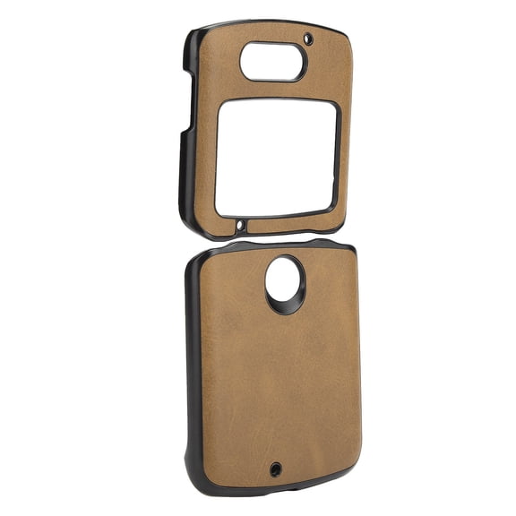 Suodoka Shockproof Leather Cover Protective Cell Phone Case Shell for Motorola Razr 5G 2020 Folding Screen Phone, Premium Double Color Cowhide Stripe, Anti-Scratch & Drop Resistant, Brown