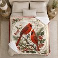 thumbnail image 4 of Cardinal Pair With Holly And Ornate Border, Soft Flannel Blanket with Vintage Holiday Illustration Print, Housewarming Gift and Home Decor for Bedroom and Living Room, 4 of 7