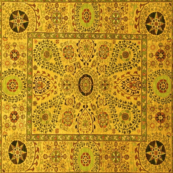 Ahgly Company Indoor Square Abstract Yellow Modern Area Rugs, 4' Square