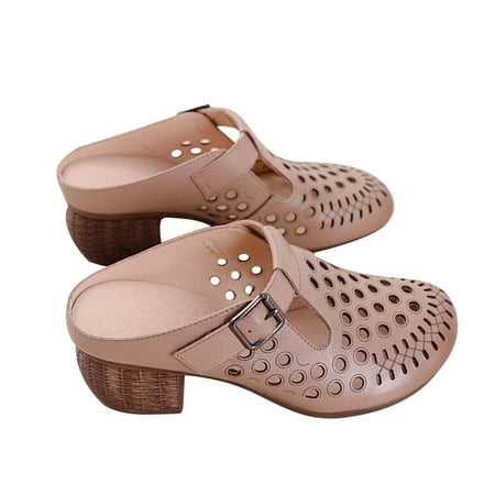 

TUOBARR Women s Heels Sandals Womens Casual Closed Toe Sandals Brown