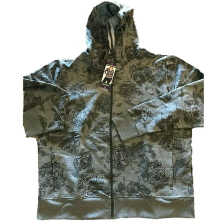 Eddie Bauer Women's Warm Fleece Long Sleeve Zip Up V-Neck Hoodie W/ Pockets (Floral Print, XXL)