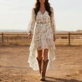 thumbnail image 2 of XIAONU Tie Dye Maxi Dress For Women Long Sleeve V Neck High Low Ruffle Hem Western Sundress, 2 of 9