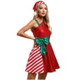 thumbnail image 4 of Mufeng Women's Christmas Candy Cane Costume Sparkly Dress with Hat Xmas Party Santa Claus Outfits Red L, 4 of 7