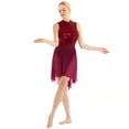 thumbnail image 3 of YiZYiF Womens Sequins Dance Leotard Dress Lyrical Modern High-Low Skirted Leotard Ballroom Dance Costume Wine_Red X-Small, 3 of 7