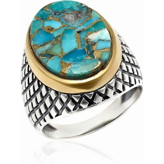 Solid 925 Sterling Silver Oval Shape Blue Copper Turquoise Gemstone Men Signet Ring, Beautiful Handmade Christmas Gift for Fathers, Son, Boyfriend, Friend