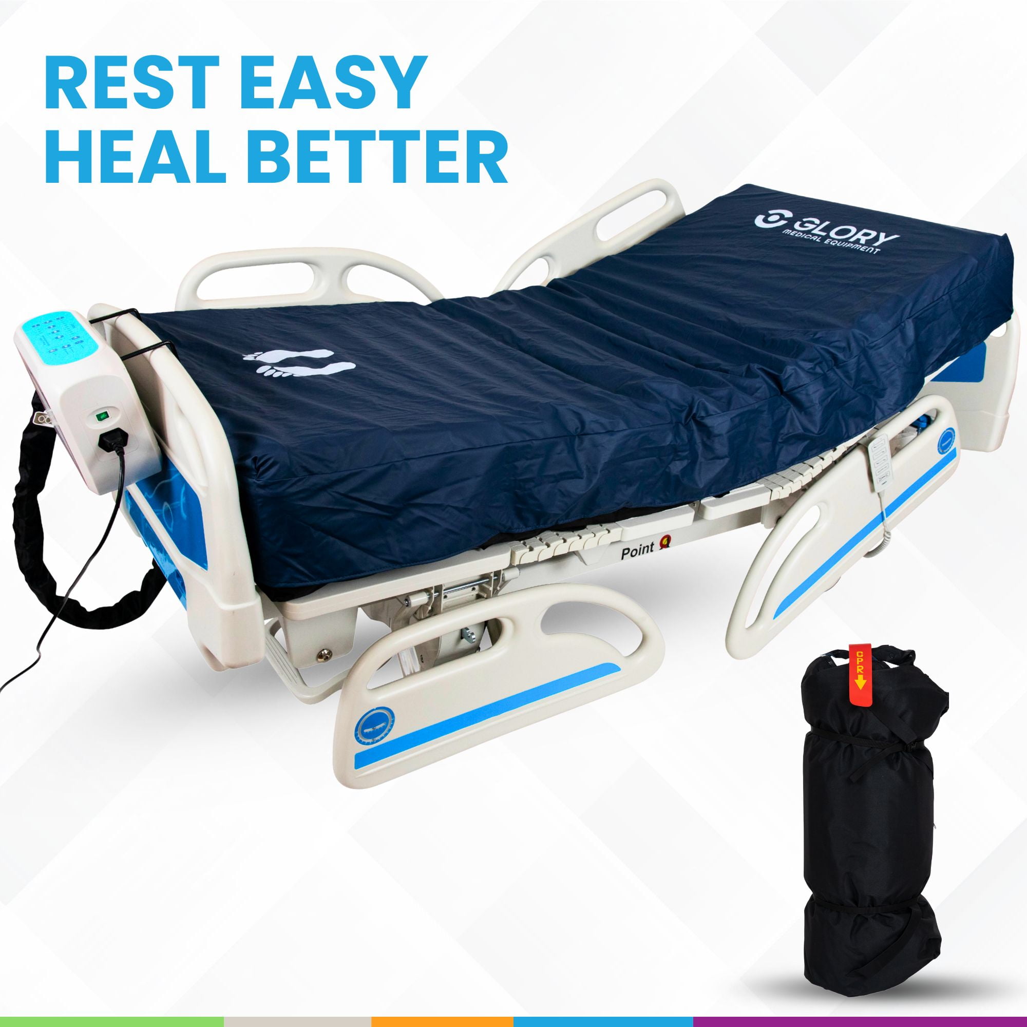 Glory Medical (MA-9T) Low Air Loss Alternating Pressure Mattress – 3 Layers, 20 Air Chambers with Alternating Inflation/Deflation | Waterproof, Breathable, Quiet Pump, CPR Valve & Carry Bag