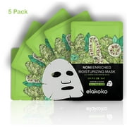 Elakoko Moisturizing Collagen Facial Sheet Mask Vitamin C Korean Beauty Noni Enriched Face Mask with Aloe and Green Tea Extracts [5 Pack]