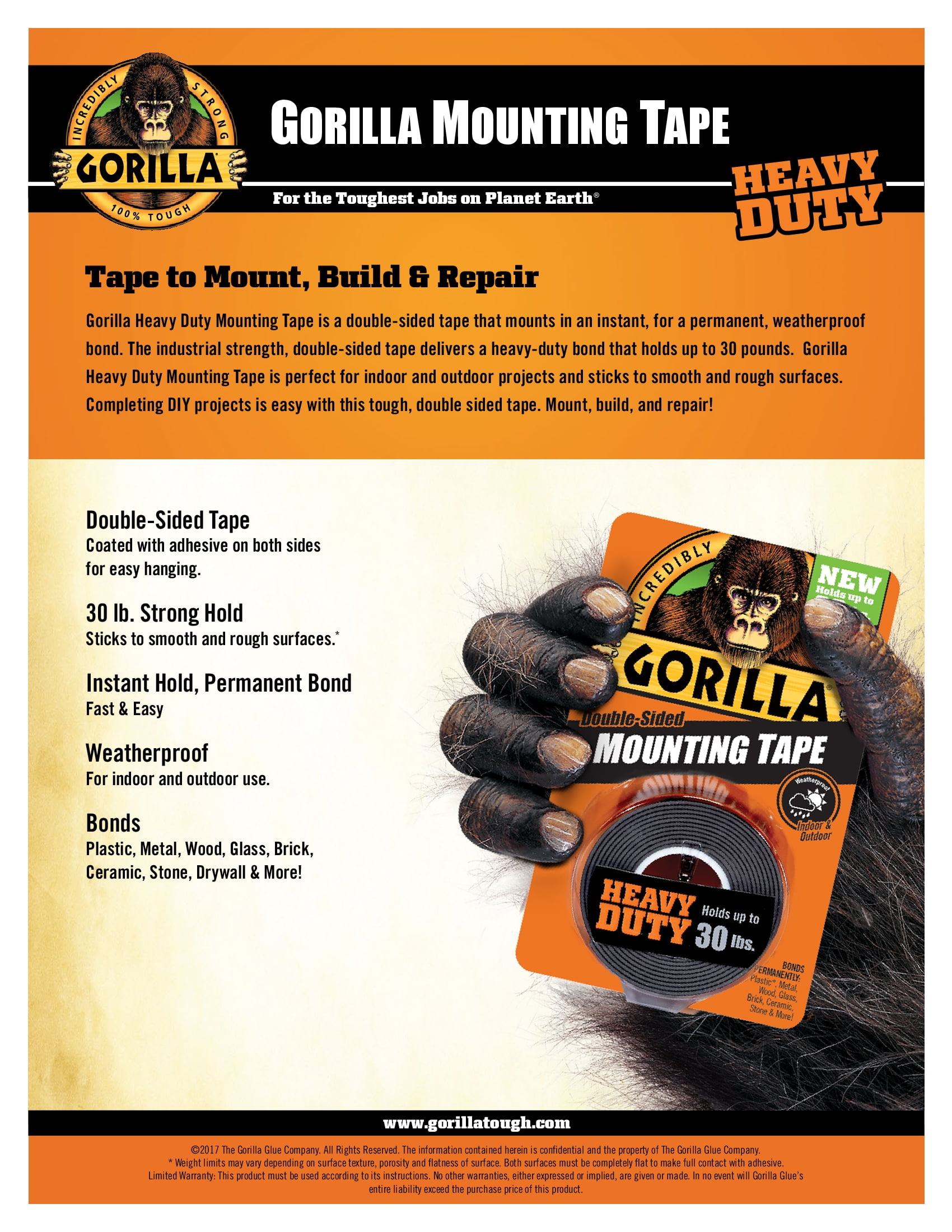 Gorilla 1 x 60 HD Black Mounting Gorilla Glue Tape – Town Line Paint