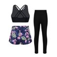 thumbnail image 2 of Haitryli Kids Girls 3 Piece Swimsuit Crisscross Crop Tank Top with Shorts Leggings Tankini Swimwear Beachwear Black Floral 8, 2 of 7