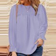 thumbnail image 2 of Top de mujer con diseño de tejido de gasa de Color puro con correa trasera, blusa con mangas abullonadas para vacaciones de otoño, morado XXL, 2 of 6