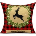 thumbnail image 3 of Christmas Red Gold Throw Pillow Covers Buffalo Check Plaid Cushion Cases Happy New Year Décor 20x20 Deer PiIlowcase Tree Prints Xmas Decorations for Sofa Couch Bed, 3 of 5
