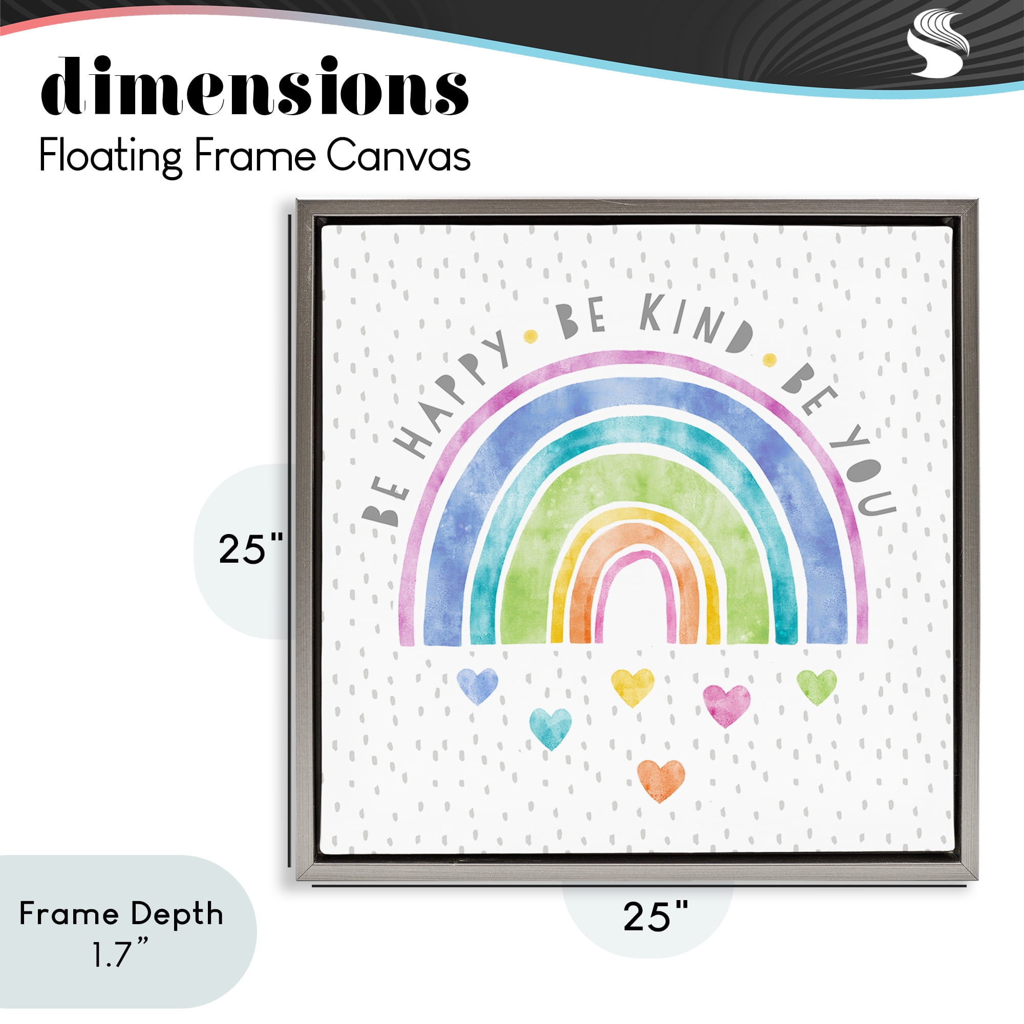 Stupell Industries Be You Hearts & Rainbow Gray Framed Floater Canvas Wall Art, design by Suzanne Nicoll
