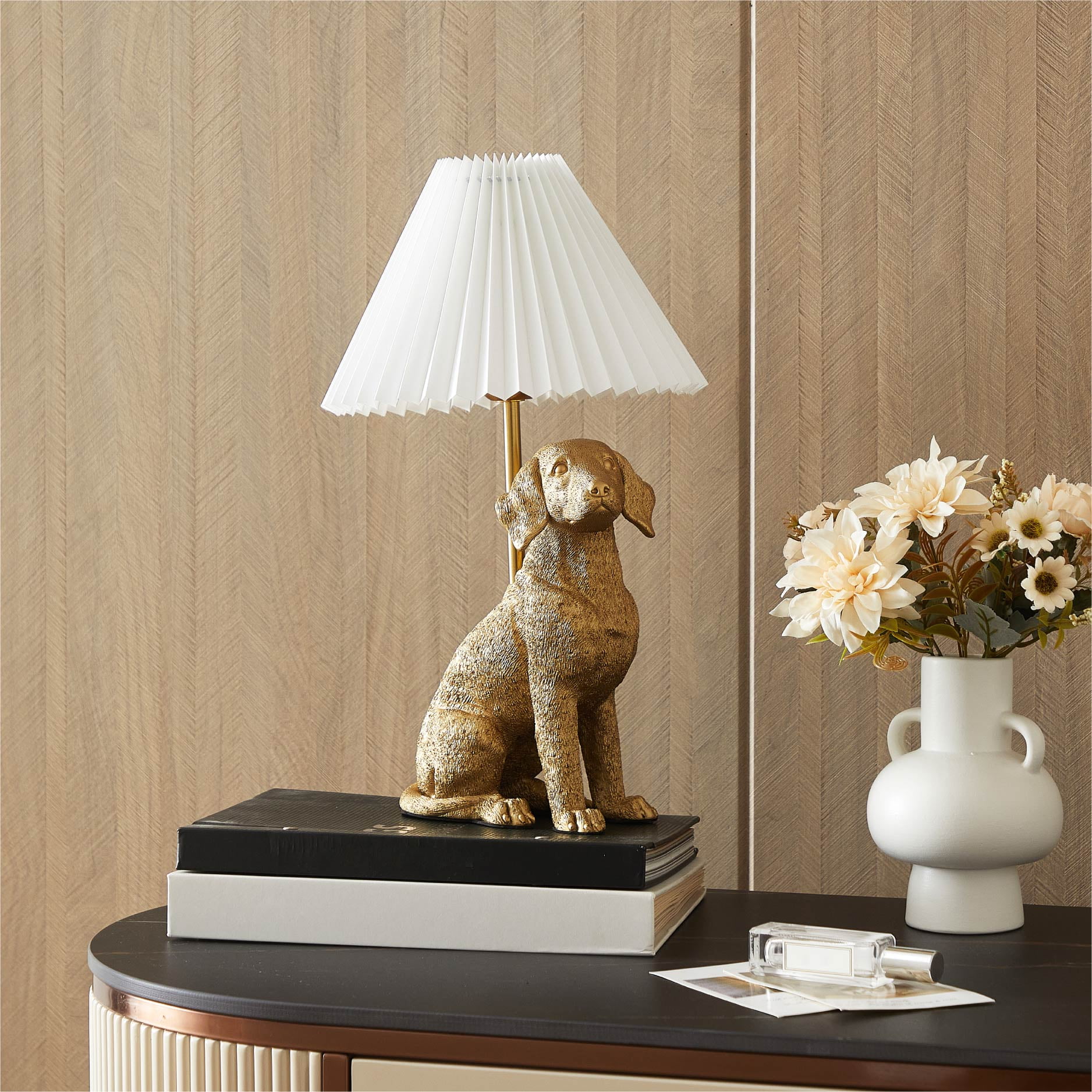 Home Decor Collection White Labrador Dog Brass Table Lamp