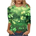 thumbnail image 1 of ZVAVZ T-Shirts Graphiques pour Femmes, Tunique Imprimée Trèfle Manches 3/4 Mode Vert Col Rond T-Shirts Graphiques Grande Taille Hauts Verts, 2TG, 1 of 3