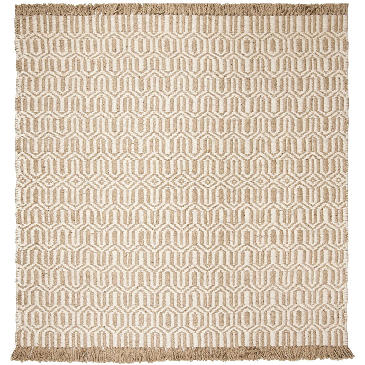 SAFAVIEH Natural Fiber Jakov Geometric Jute Area Rug, Natural/Ivory, 7' x 7' Square