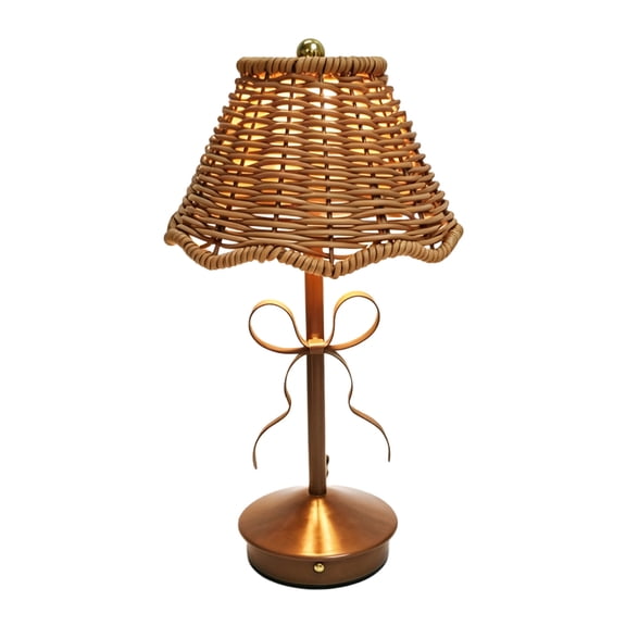 Luckky Rattan Table Lamp,Vintage Rattan LED Rechargeable Reading Light with Woven Shade,Temperatures Dimmable Bedside Lamp,Wicker Night Light for Bedroom,Living Room,Office