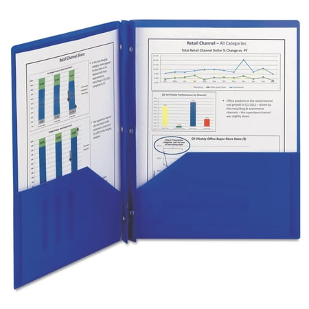 Smead Poly Two-Pocket Folder w/Fasteners, 11 x 8 1/2, Blue, 25/Box -SMD87726