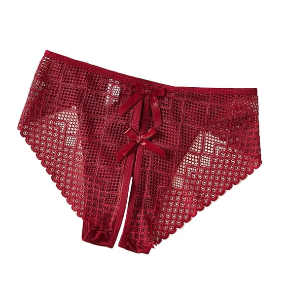 Yangnuo Womens Sexy Cutout Bow Soft Comfy Lace Underwear Brief Underwear French Thin Perspective Mesh Lace Underwear Cropping Hip Lifting Low Waist Underwear