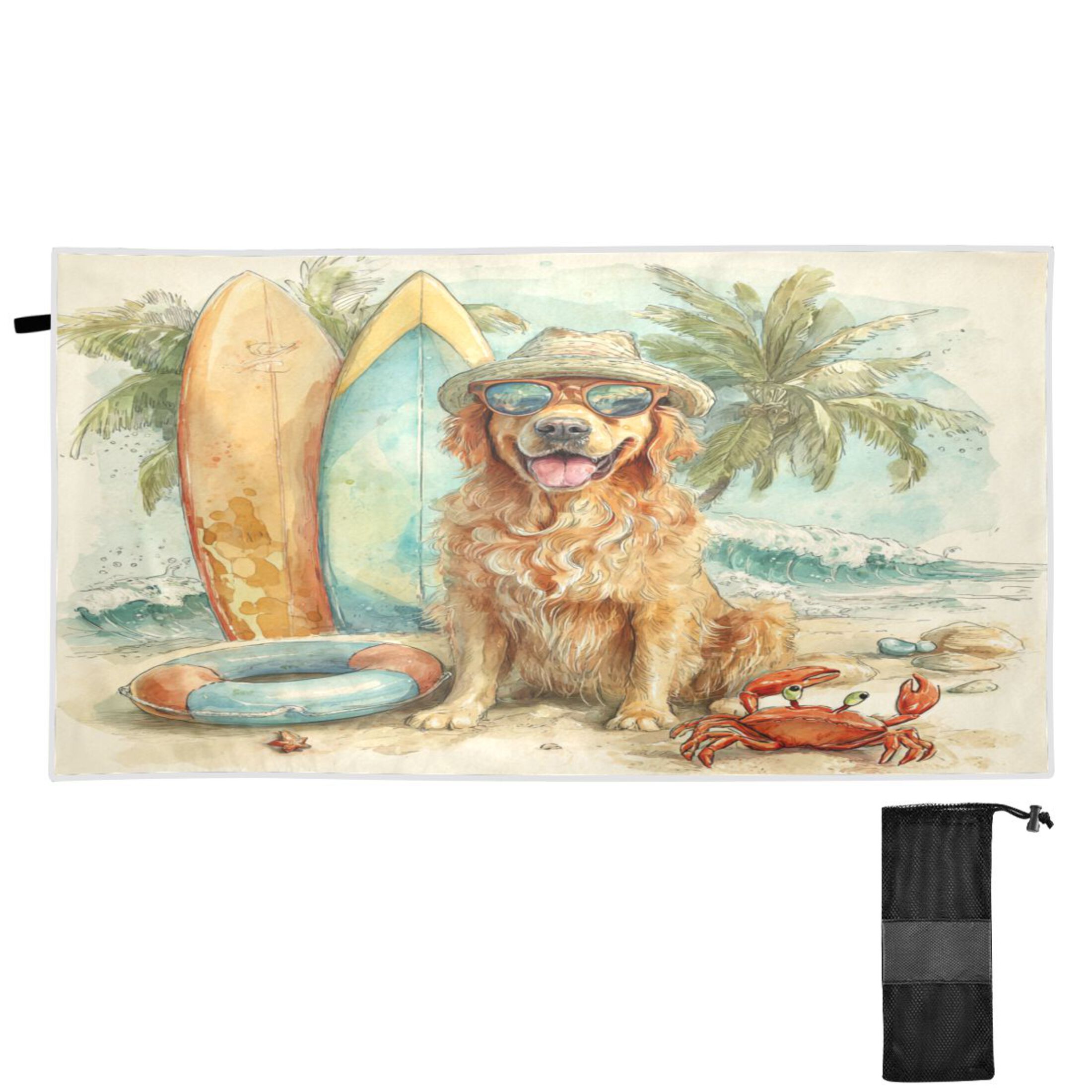 Qxltty Summer Golden Retriever Beach Towel Sand Free Bath Towel Absorbent Quick Dry Soft Lightweight Blanket for Travel Gym Camping 71x31in
