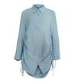 thumbnail image 3 of AherBiu Robe Chemise de Plage pour Femmes Col en V Cordon de Serrage Coupe Droite Manches Longues Robe Courte, 3 of 5