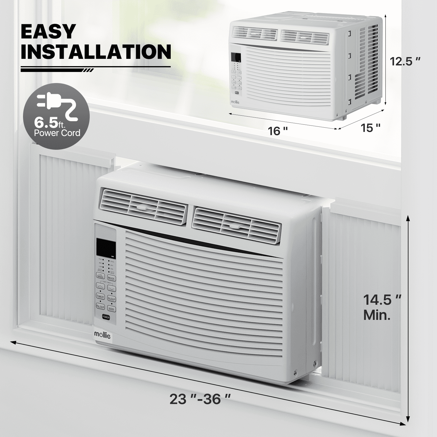 mollie 6,000 BTU Smart Window Air Conditioner with WiFi, Energy Saving AC Unit with Remote & App Control & Timer Function, Cools 151-250 Sq.Ft., White