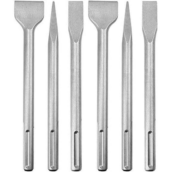 6-Piece SDS Max Concrete Drill Bit Set - Rotary Hammer Bits Including Point, Flat and Scaling Chisels