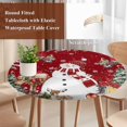 thumbnail image 4 of Red Christmas Round Tablecloth, Fitted Table Cover with Elastic for 36"-44" Round Tables, Snowman Xmas Tree Snowflake Winter Table Cloth Outdoor Indoor Dinning Party Waterproof Tablecloths, 4 of 7