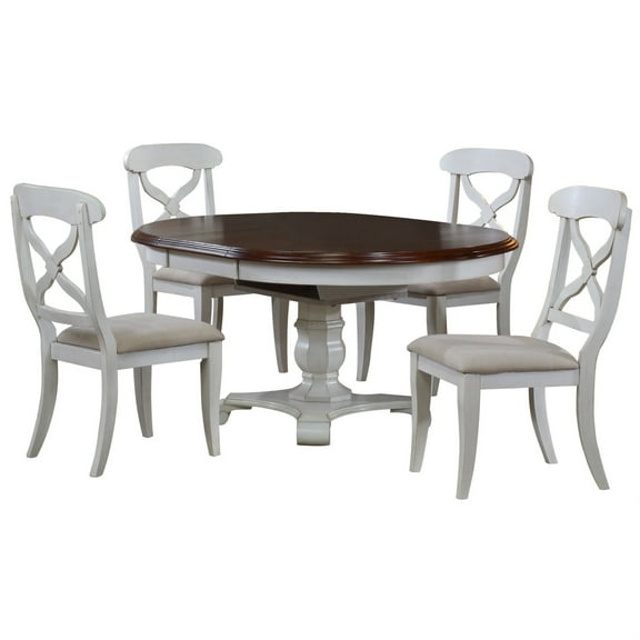 Sunset Trading Andrews 5PC Extendable Round/Oval Dining Set in White/Brown Wood