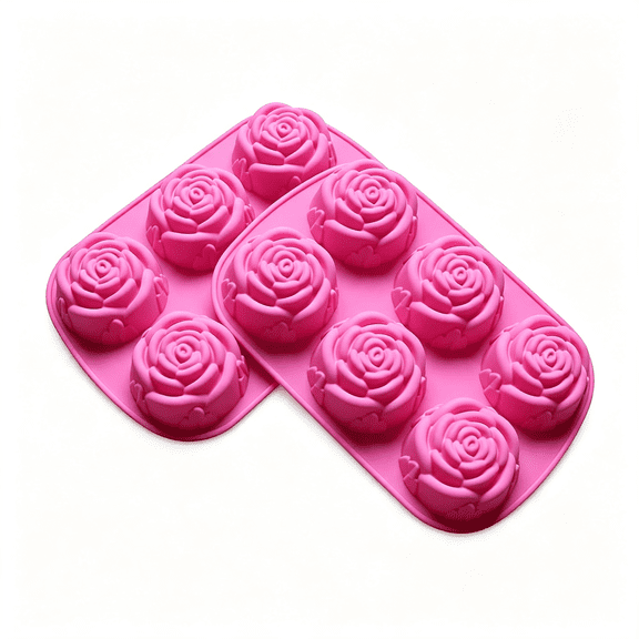 RAGUPEL 2 Pack Rose Silicone Mold,6-Cavity Flower Soap Molds for Chocolate,Candy,Cake,Jelly,Pudding,Ice Cubes,Lotion Bars,Candles & Bath Bombs,Pink