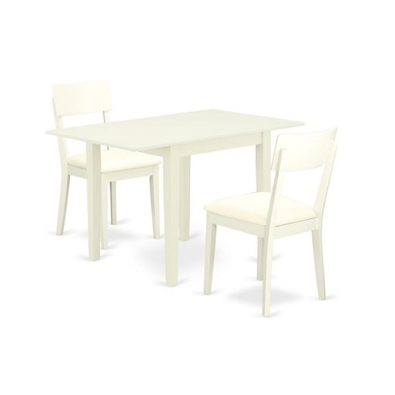 East West Furniture Norden 3-piece Dining Set with Leather Seat in Linen White