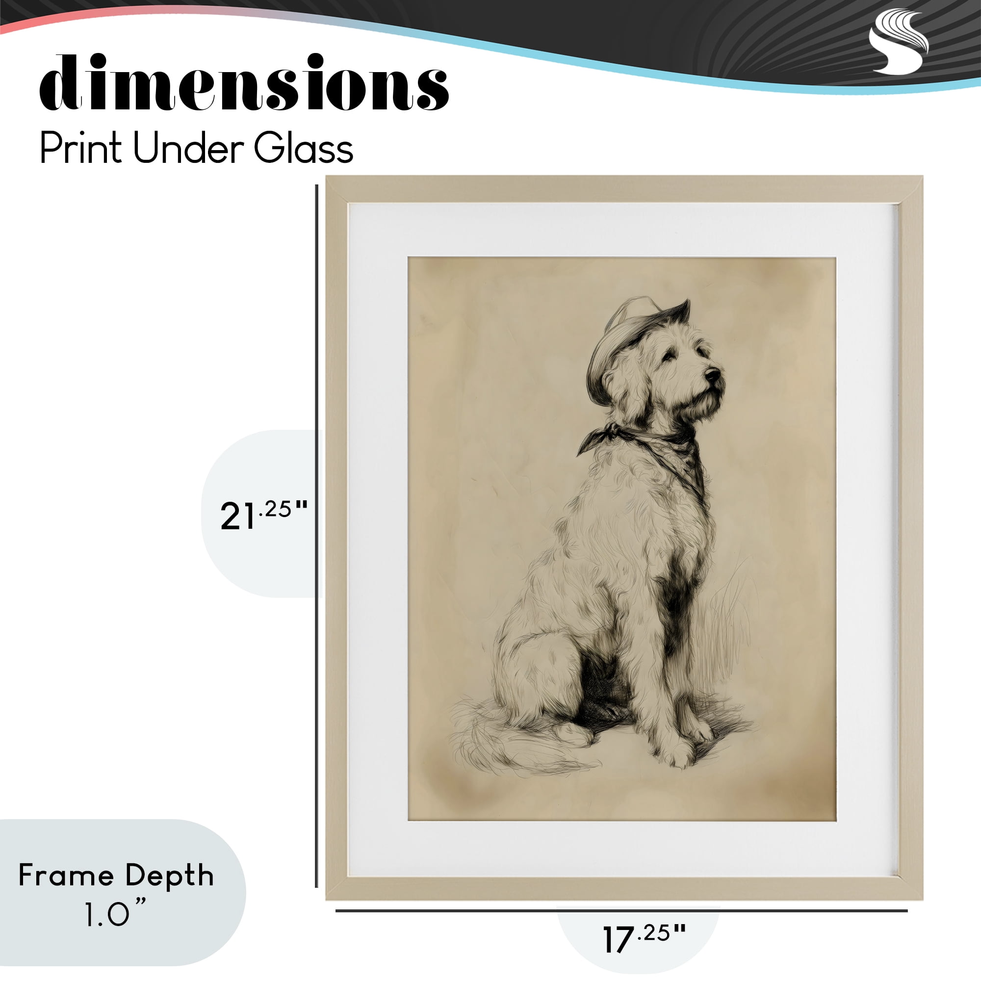 Stupell Industries Cowboy Goldendoodle Sketch Birch Framed Print Under Glass, design by Arlington Prints