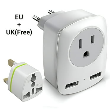 European Travel Plug Adapter, Europe & UK Power Outlet Converter for England Ireland Italy France German Greece Iceland - International Electric Adaptor USB Wall Charger for iPhone iPad Laptop