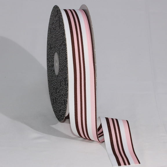 The Ribbon People White and Pink Striped Pattern Woven Grosgrain Craft Ribbon 1.5" x 55 Yards