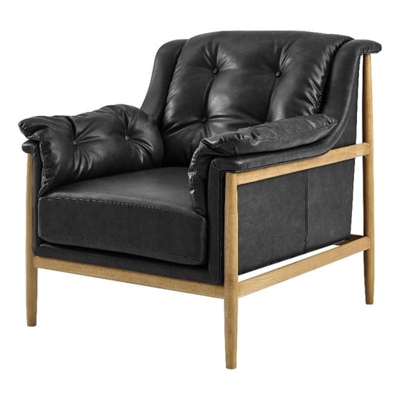 New Pacific Direct Larry Faux Leather Tufted Accent Arm Chair in Casa Black