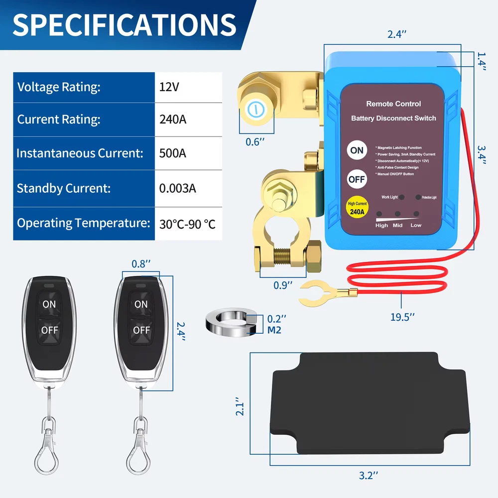 Remote Battery Disconnect Switch 12V 240A Battery Kill Switch for Auto RV ATV