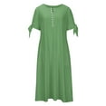 thumbnail image 4 of Dezsed Summer Dress for Women Printed Button V Neck Short Sleeve Long Dresses 2025 Loose and Cozy Holiday Dress with Pockets Green L, 4 of 6