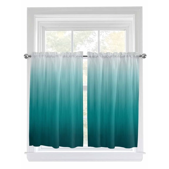 Teal Ombre 2 Panel Kitchen Curtains for Windows, Contemporary Gradient Abstract Art Bathroom Privacy Curtain, Home Décor Window Treatment for Bedroom/Living Room 55"x45"