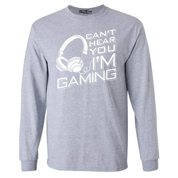 Shop4Ever Men's I Can't Hear You I'm Gaming Long Sleeve Shirt Medium Sports Grey