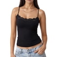 thumbnail image 3 of Women Sexy Lace Trim Spaghetti Strap Camisole Tank Top Y2K Going Out Crop Cami Top Date Night Rave Tops - Summer Casual Vacation Clothes 2026 Black XL, 3 of 6