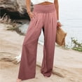 thumbnail image 2 of Admvng Wide Leg Pants Woman High Waist Wide Leg Pants Smocked Elastic Waist Flowy Palazzo Lounge Pants Loose Trousers with Pockets S-3XL, 2 of 5