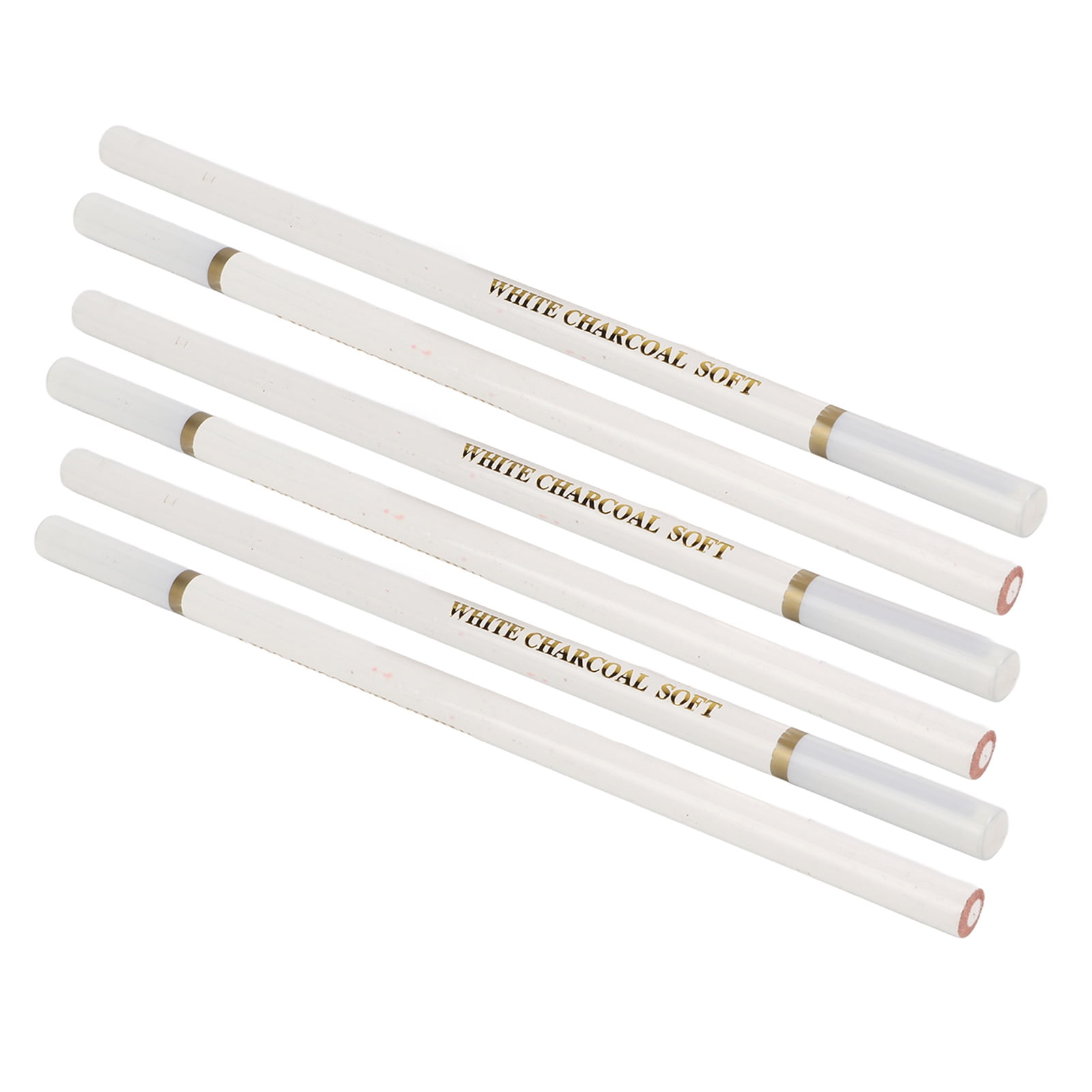 Xirurus 6 Pcs White Charcoal Pencil Set, Non-Toxic Environmentally Friendly Soft Medium Hard High Gloss Pencils for Drawing on Dark Paper, Professional Art Sketching Supplies