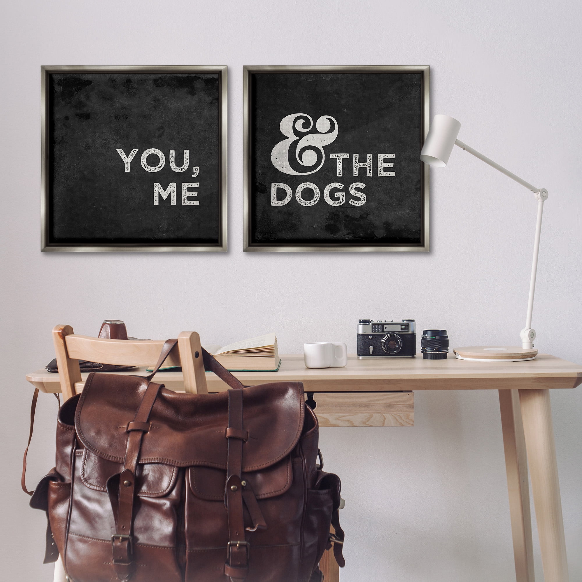 Stupell Industries You Me and the Dogs Family Pet Animals & Insects Painting Gray Floater Framed Canvas Art Print Wall Art, 25 x 25, Set of 2