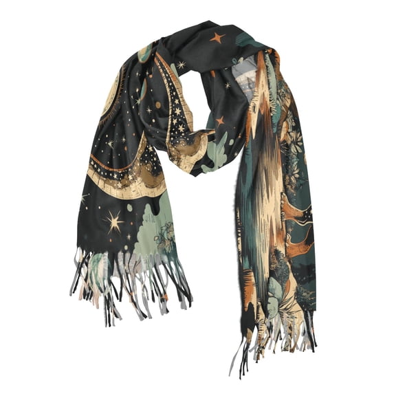 FORMRS Womens Scarf Winter Soft Long Big Warm Shawls Wrap Tassel Scarves, Black Dinosaur