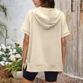 thumbnail image 4 of FASHOFT Half Zip up Hoodie Women Oversized Zipper Sweatshirt Short Sleeve Solid Pullover Spring Fall Tops Beige L, 4 of 6