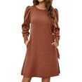 thumbnail image 2 of jinghuiyue Women Dresses Puff Long Sleeve Crew Neck Tunic Dress with Pockets Casual Knitted Pullover Dress L, 2 of 5