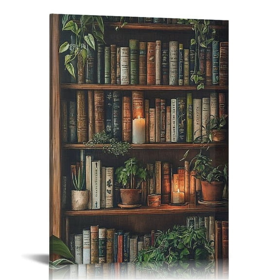 BCIIG Bookshelf Plants Candle Wall Art Canvas Home Decor 12x16 in