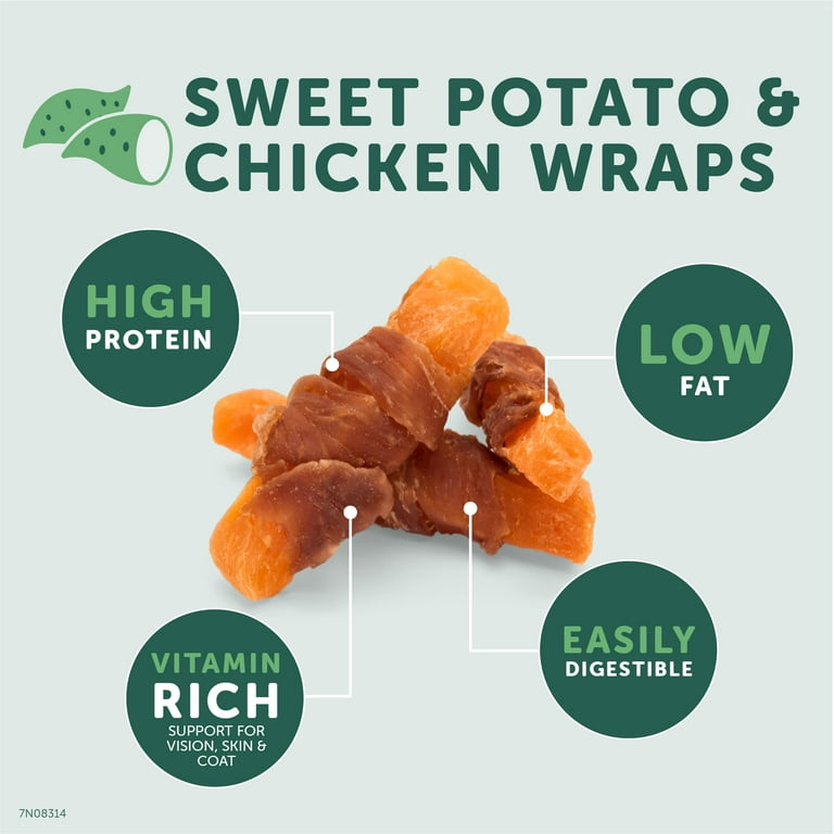Chewy sweet potato top and chicken wraps